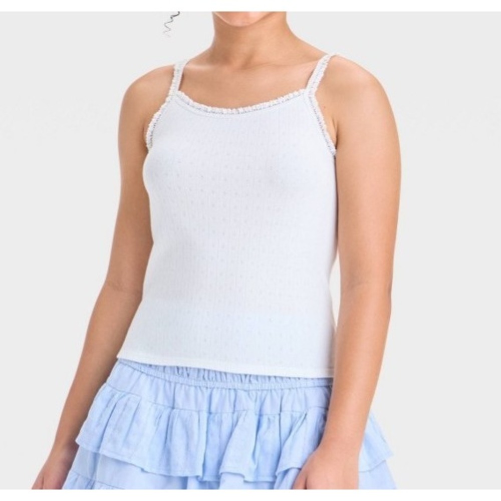 Art Class Girls size S 6/7 lace trim tank top white